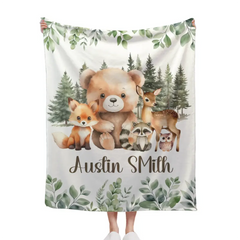 Free shipping✈️Personalized Woodland Animal Name Baby Blanket for Boys