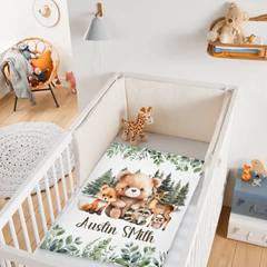 Free shipping✈️Personalized Woodland Animal Name Baby Blanket for Boys