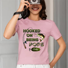 Hooked On Being Grandpa Fishing Camouflage Personalized Shirt, Father's Day Gift For Grandpa, Dad, Husband