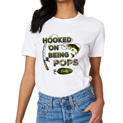 Hooked On Being Grandpa Fishing Camouflage Personalized Shirt, Father's Day Gift For Grandpa, Dad, Husband