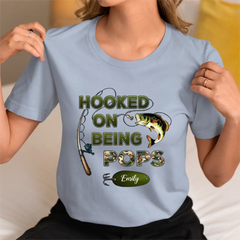 Hooked On Being Grandpa Fishing Camouflage Personalized Shirt, Father's Day Gift For Grandpa, Dad, Husband