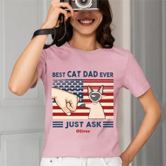 Personalized Shirt - Best Cat Dad Ever Nation Flag Fist Bump