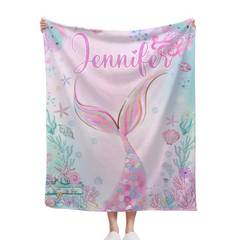 Free shipping✈️Personalized Name Mermaid Kids Blanket For Girls