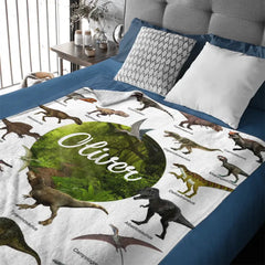 Free shipping✈️Personalized Dinosaur Custom Throw Blanket Jurassic Dinosaur World Park Theme - Gift For Kids