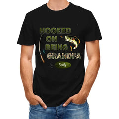 Hooked On Being Grandpa Fishing Camouflage Personalized Shirt -  Father's Day, Gift For Dad, Grandpa, Husband