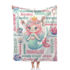 Free shipping✈️Custom Mermaid Blanket With Baby Names For Boys And Girls