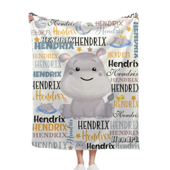 Free shipping✈️Customized Name Baby Hippopotamus Blanket For Boys Girls Babies