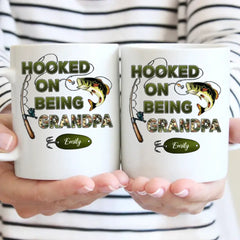 Hooked On Being Grandpa Fishing Camouflage Personalized Mug - Father's Day Gift For Grandpa, Dad, Husband