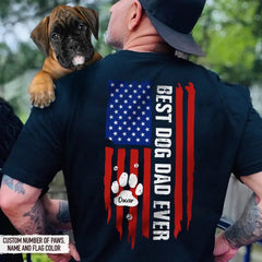 Personalized American Flag Shirt - Best Dog Dad Ever Paw