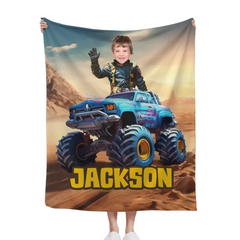 Customized Truck Blanket with Boy Name Picture,Personalized Kids Gift