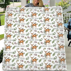 Free shipping✈️Deer Blanket for Boys, Customized Name Baby Boy Blanket, Gift for Baby