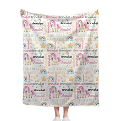 Free shipping✈️Unicorn Pattern Name Custom Blanket For Boys Girls Babies