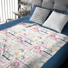 Free shipping✈️Unicorn Pattern Name Custom Blanket For Boys Girls Babies