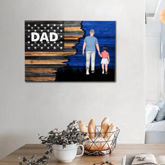 Dad Grandpa Walking With Kids, Personalized Half Nation Flag Horizontal Canvas Wall Art