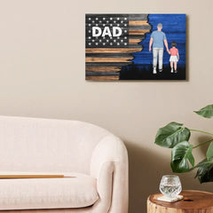 Dad Grandpa Walking With Kids, Personalized Half Nation Flag Horizontal Canvas Wall Art