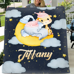 Free shipping✈️Personalized Elephant Giraffe Baby Name Blanket - Gift For Baby Toddler