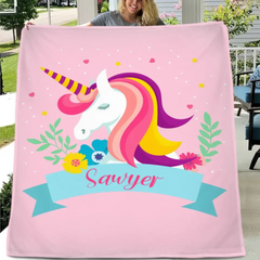 Free shipping✈️Name Customized Unicorn Blanket - Girls Kids Blanket