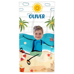 Custom Photo Playful Kids On The Beach Summer Vacation- Personalized Beach Towel