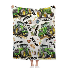 Free shipping✈️Name Customized Boys Girls Kids Tractor Truck Blanket, Gifts for Kids