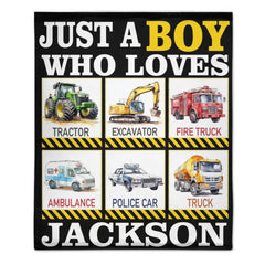 Free shipping✈️Six Truck Gift Blanket - with Names - Just A Boy Who Loves