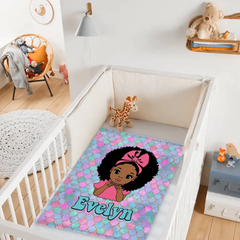 Free shipping✈️Customized Name Mermaid Pattern Black Baby Girl Blanket African Girl Birthday Gift Anniversary Gift