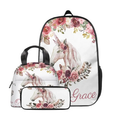 Floral Bohemian Custom Named Unicorn Book Bag, Pink Floral Girl Gift