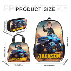 Custom Truck School Bag with Boy's Name Print, Personalized Kid's School Season Gift