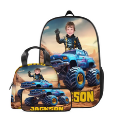 Custom Truck School Bag with Boy's Name Print, Personalized Kid's School Season Gift