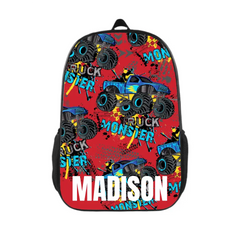 Personalized Monster Truck Name Custom Backpacks, Customized Kids School Season Gifts