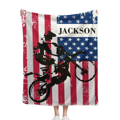 Free shipping✈️Personalized American Flag Motocross Custom Name Blanket