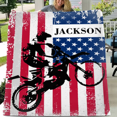 Free shipping✈️Personalized American Flag Motocross Custom Name Blanket