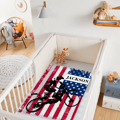 Free shipping✈️Personalized American Flag Motocross Custom Name Blanket