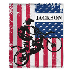 Free shipping✈️Personalized American Flag Motocross Custom Name Blanket