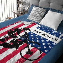 Free shipping✈️Personalized American Flag Motocross Custom Name Blanket