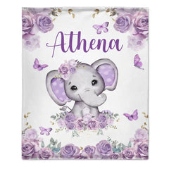 Free shipping✈️Custom Purple Elephants Blanket for Infant Toddler, Baby Gift Blanket for Birthday