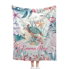 Free shipping✈️Personalized Colorful Under the Sea Turtle Blanket