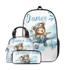 Personalized Blue Airplane Bear Name Backpack Children's School Season Gift