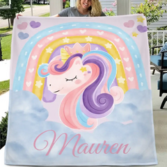 Free shipping✈️Personalized Baby Name Blanket With Rainbow Unicorn - Gift For Granddaughter