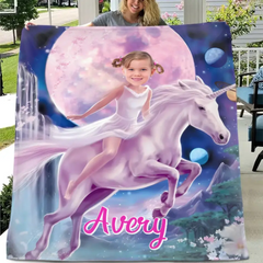 Free shipping✈️Personalized Pink Dress Princess Ride Unicorn Blanket