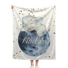 Free Shipping✈️Sleeping Elephant Name Customized Kids Blanket Gift for Boys and Girls