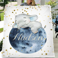 Free Shipping✈️Sleeping Elephant Name Customized Kids Blanket Gift for Boys and Girls