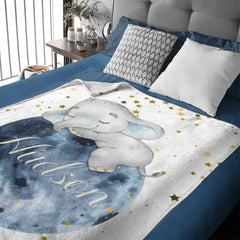 Free Shipping✈️Sleeping Elephant Name Customized Kids Blanket Gift for Boys and Girls