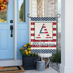 Family Last Name Initial Garden Flag - 4th of July Patrioctics, Double Sided