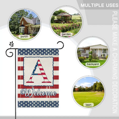 Family Last Name Initial Garden Flag - 4th of July Patrioctics, Double Sided