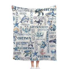 Free shipping✈️Customized Marine Animal Names Custom Blankets, Sea Turtle Swaddles, New Baby Gifts, Newborn Gifts