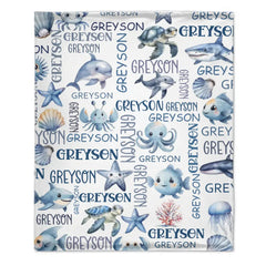 Free shipping✈️Customized Marine Animal Names Custom Blankets, Sea Turtle Swaddles, New Baby Gifts, Newborn Gifts