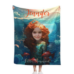 Free shipping✈️Custom Photo Name Little Mermaid Blanket, Personalized Gift for Daughter, Little Mermaid Birthday Surprise