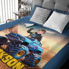 Customized Truck Blanket with Boy Name Picture,Personalized Kids Gift