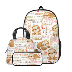 Name Customized Sloth Patterned Kids Backpack Children's School Season Gift