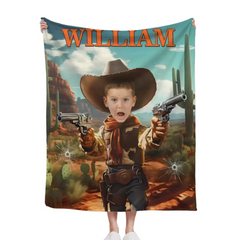 Free shipping✈️Cowboy Boys Blanket with Photo, Personalized Western Boy Blanket Custom Cowboy Gifts for Boys